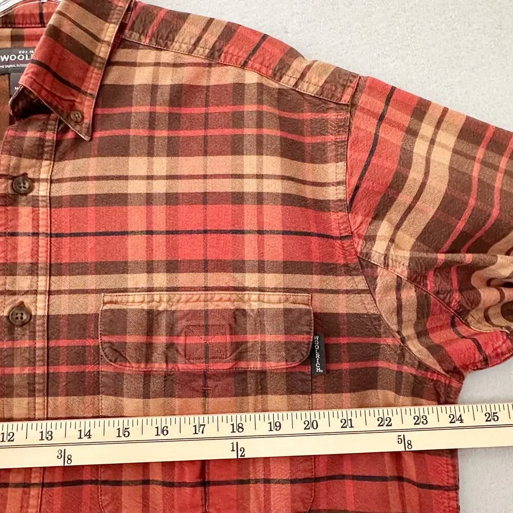 Woolrich Mens Large Red Orange Brown Plaid Classic Long Sleeve Button Work Shirt - Picture 11 of 14